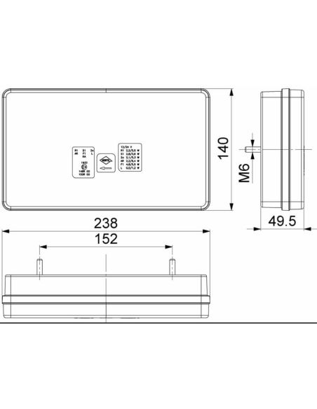 Medidas de Piloto Trasero rectangular LED con triangulo Strada 12V 24V Horpol LeonLeds