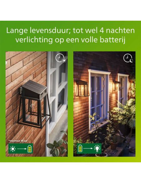 Aplique solar exterior cuadrado LYSIN SQ, tipo linterna, con sensor de movimiento, con bombilla solar reemplazable negro, 2700K