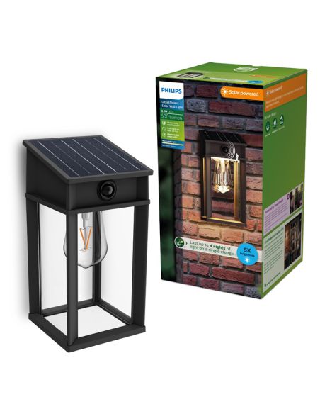 Aplique solar cuadrado exterior GERI SQ, sensor de movimiento, ultraeficiente con bombilla solar reemplazable, 2700K/4000K