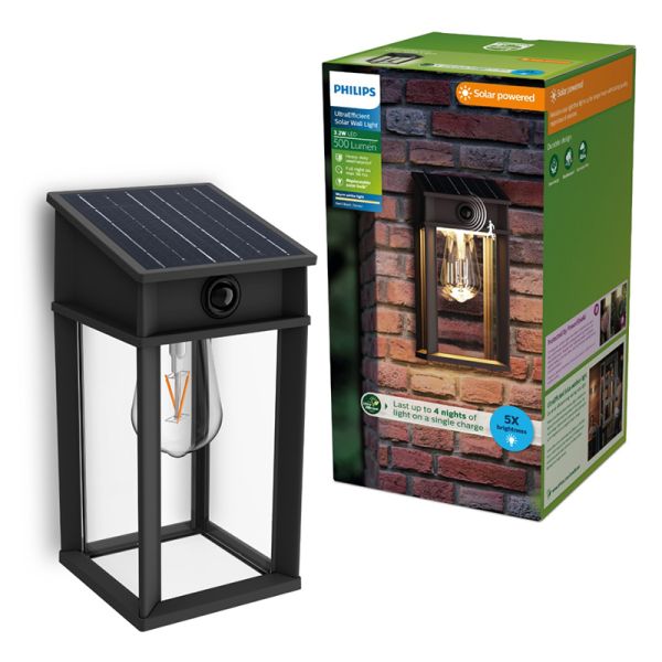 Aplique solar cuadrado exterior GERI SQ, sensor de movimiento, ultraeficiente con bombilla solar reemplazable, 2700K/4000K