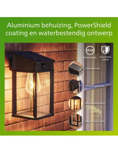 Aplique solar cuadrado exterior GERI SQ, sensor de movimiento, ultraeficiente con bombilla solar reemplazable, 2700K/4000K