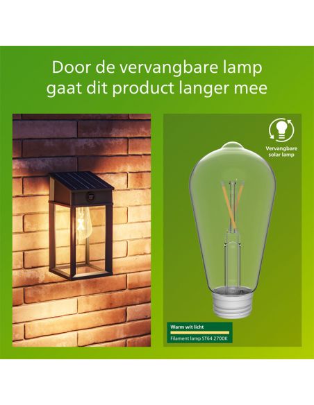 Aplique solar cuadrado exterior GERI SQ, sensor de movimiento, ultraeficiente con bombilla solar reemplazable, 2700K/4000K