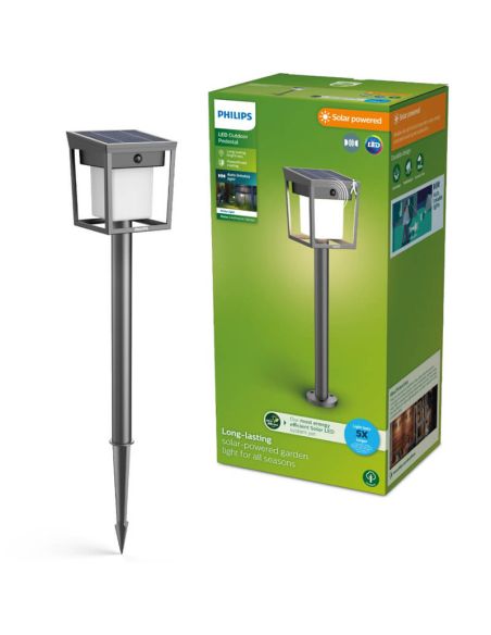 Baliza con pica al suelo exterior LED BLAISE, ultraeficiente 1,8W 3000K con panel solar