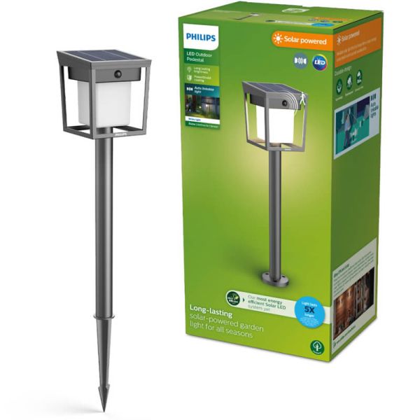 Baliza con pica al suelo exterior LED BLAISE, ultraeficiente 1,8W 3000K con panel solar