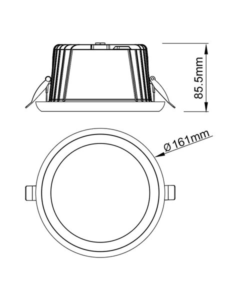 Downlight LED TAMPA 20W embutido, branco, 1850Lm, CTT (2700K, 3200K, 4000K), corte de 145mm, 75º, IP65
