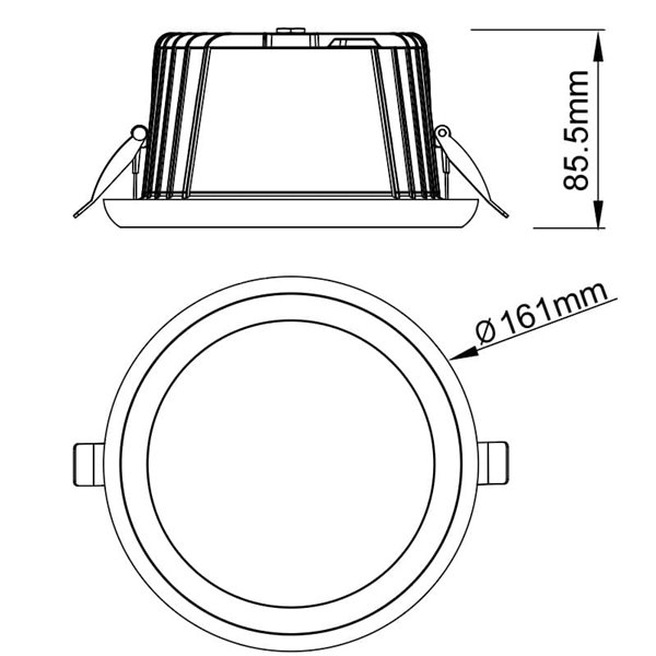 Downlight LED TAMPA 20W embutido, branco, 1850Lm, CTT (2700K, 3200K, 4000K), corte de 145mm, 75º, IP65