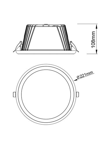 Downlight empotrable LED 30W TAMPA, blanco, 3100Lm, CTT (2700K,3200K,4000K), corte 200mm, 80º, IP65