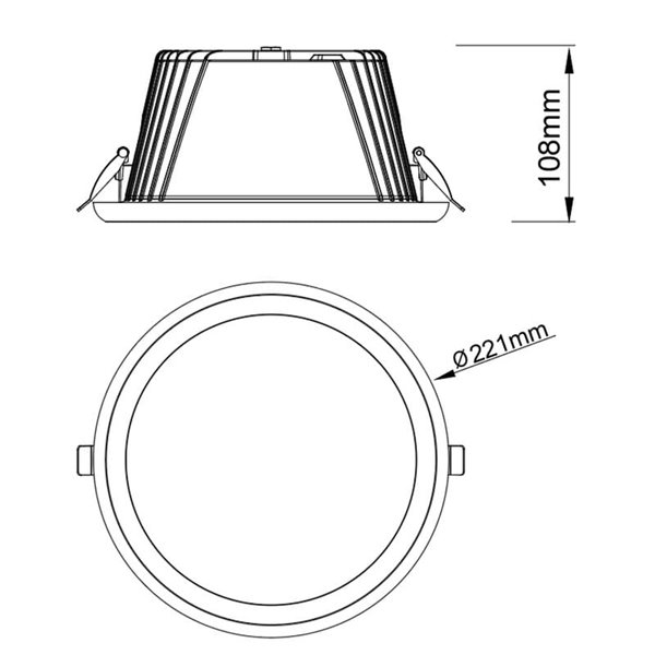 Downlight empotrable LED 30W TAMPA, blanco, 3100Lm, CTT (2700K,3200K,4000K), corte 200mm, 80º, IP65
