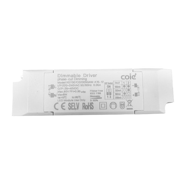 Driver TAMPA 8W, sem regulagem liga/desliga ou dimerizável Triac/Dali, 200mA