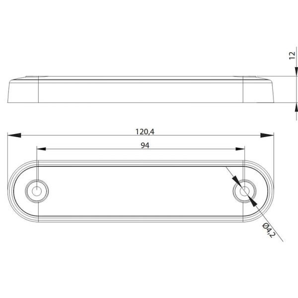 Dimensions Barre de frein à LED troisième feu stop S3 R10 12V 24V Tulipe blanche 12 cm de long