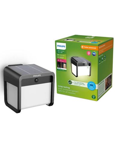 Aplique LED exterior solar con sensor de movimiento EZRA, negro 1,8W 250Lm, 3000K,
