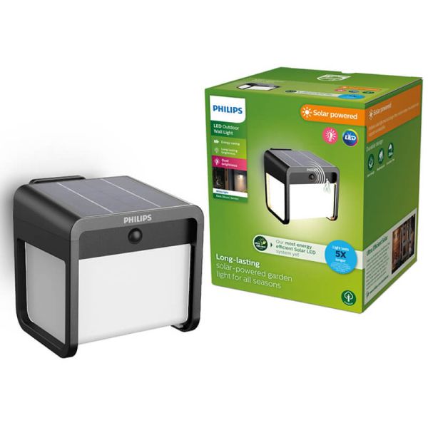 Aplique LED exterior solar con sensor de movimiento EZRA, negro 1,8W 250Lm, 3000K,