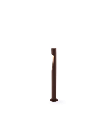 Baliza LED de jardín corten de 60cm ARAN, con cuerpo curvado elegante, IP65 6W 3000K