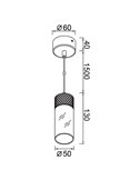 Lámpara colgante LED elegante en negro GRUISSAN, con difusor cilíndrico de cristal, 5W 3000K 30º