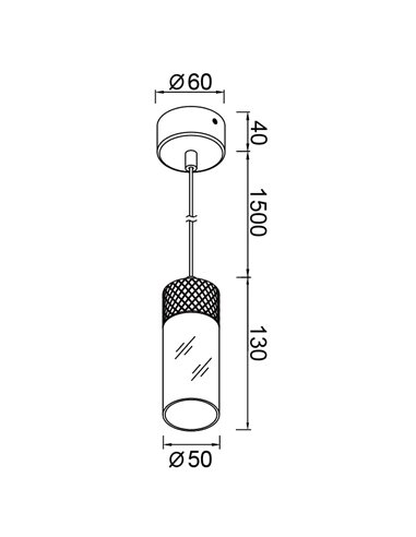 Lámpara colgante LED elegante en negro GRUISSAN, con difusor cilíndrico de cristal, 5W 3000K 30º