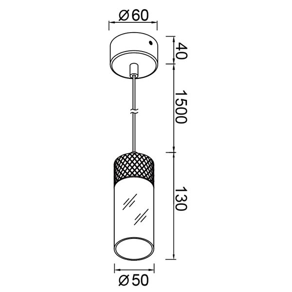 Lámpara colgante LED elegante en negro GRUISSAN, con difusor cilíndrico de cristal, 5W 3000K 30º