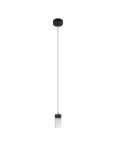 Lámpara colgante LED elegante en negro GRUISSAN, con difusor cilíndrico de cristal, 5W 3000K 30º