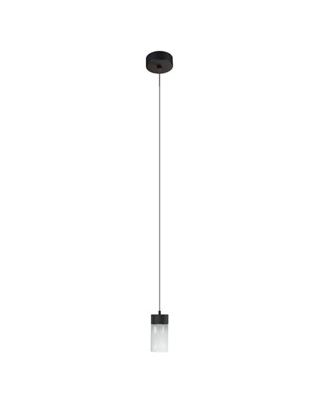 Lámpara colgante LED elegante en negro GRUISSAN, con difusor cilíndrico de cristal, 5W 3000K 30º