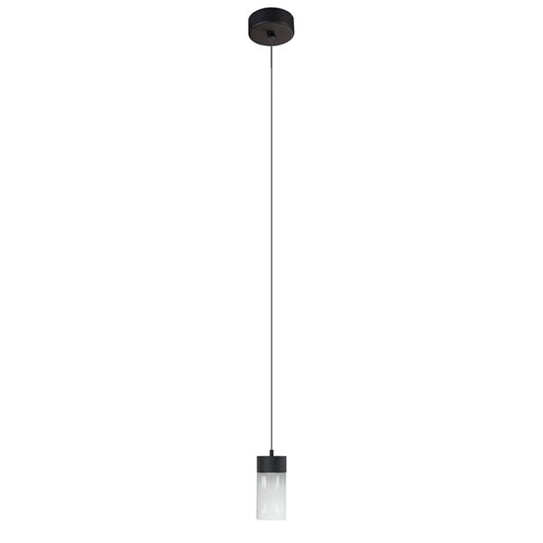Elegante luminária pendente LED GRUISSAN preta com difusor cilíndrico de vidro, 5W 3000K 30°