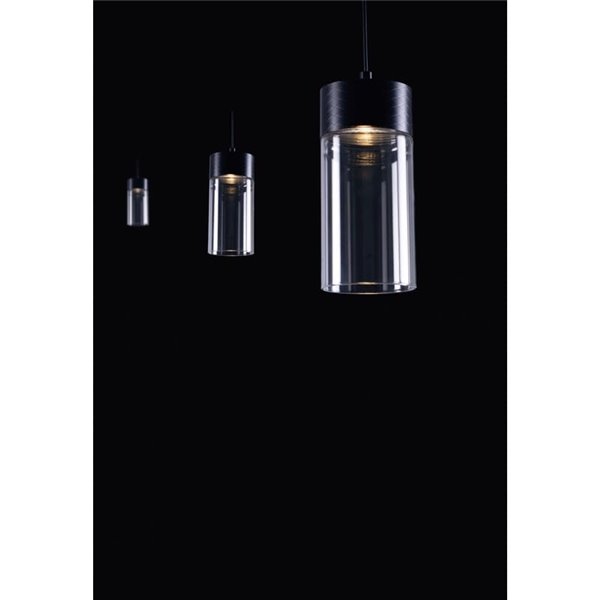 Lámpara colgante LED elegante en negro GRUISSAN, con difusor cilíndrico de cristal, 5W 3000K 30º