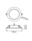 Downlight LED encastrable 6W blanc EILAT, CCT 2700K/3200K/4000K, Ø117mm - coupe 93-100mm