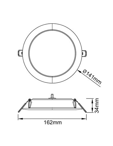 Spot encastrable LED blanc EILAT 9W, température de couleur 2700K/3200K/4000K, Ø141mm - Entraxe de découpe 115-125mm