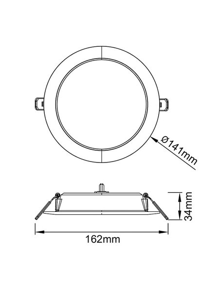 Downlight LED empotrable 9W blanco EILAT, CCT 2700K/3200K/4000K, Ø141mm - corte 115-125mm