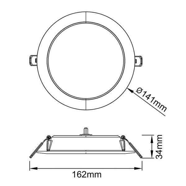 Spot encastrable LED blanc EILAT 9W, température de couleur 2700K/3200K/4000K, Ø141mm - Entraxe de découpe 115-125mm