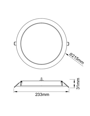 Downlight LED empotável 18W branco EILAT, CCT 2700K/3200K/4000K, Ø215mm - corte 190-210mm