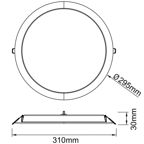 Downlight LED blanc 24 W EILAT, CCT 2700 K/3200 K/4000 K, Ø 295 mm - coupe 260-270 mm