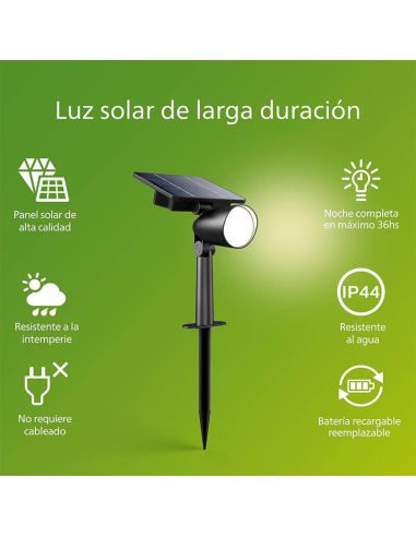 Foco LED exterior con panel solar ASHLYN, para pared y con pica al suelo incluido, ultraeficiente, negro 1,3W 2700K