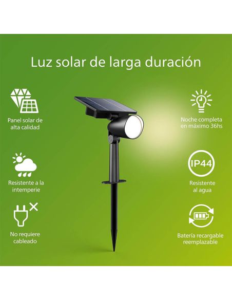 Foco LED exterior con panel solar ASHLYN, para pared y con pica al suelo incluido, ultraeficiente, negro 1,3W 2700K