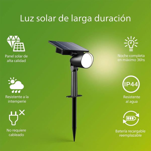 Foco LED exterior con panel solar ASHLYN, para pared y con pica al suelo incluido, ultraeficiente, negro 1,3W 2700K