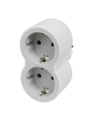 Adaptador Doble LEGRAND 2x2P+T Entrada Frontal 16A Blanco y Gris Claro  694516