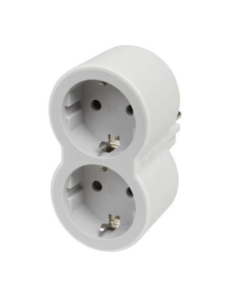 Adaptador Doble LEGRAND 2x2P+T Entrada Frontal 16A Blanco y Gris Claro  694516