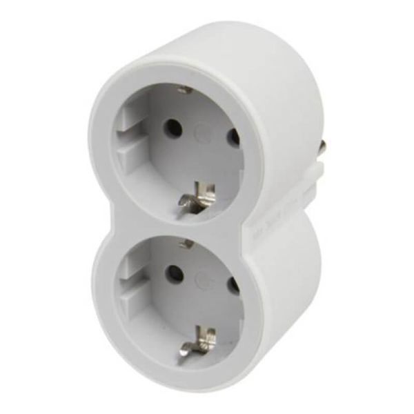 Adaptador Doble LEGRAND 2x2P+T Entrada Frontal 16A Blanco y Gris Claro  694516