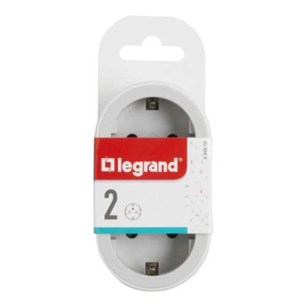 Adaptador Doble LEGRAND 2x2P+T Entrada Frontal 16A Blanco y Gris Claro  694516