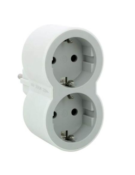 Adaptador Doble LEGRAND 2x2P+T Entrada Frontal 16A Blanco y Gris Claro  694516