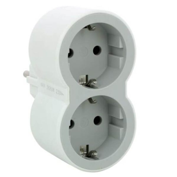 Adaptador Doble LEGRAND 2x2P+T Entrada Frontal 16A Blanco y Gris Claro  694516