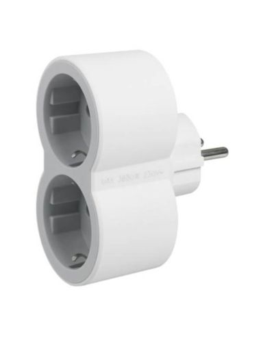 Adaptador Doble LEGRAND 2x2P+T Entrada Frontal 16A Blanco y Gris Claro  694516