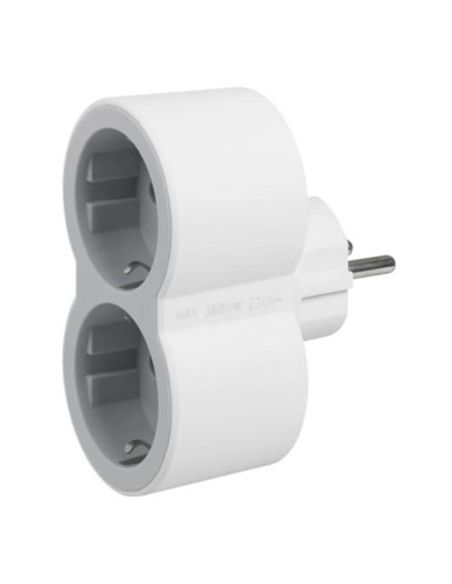 Adaptador Doble LEGRAND 2x2P+T Entrada Frontal 16A Blanco y Gris Claro  694516