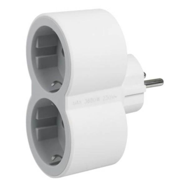 Adaptador Doble LEGRAND 2x2P+T Entrada Frontal 16A Blanco y Gris Claro  694516