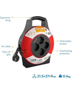 Enrouleur de câble domestique Garza Power de 5 mètres avec 4 prises Schuko, poignée et protection enfant 2