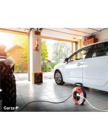 Enrouleur de câble domestique Garza Power de 5 mètres avec 4 prises Schuko, poignée et protection enfant