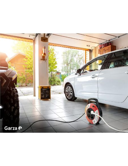 Enrouleur de câble domestique Garza Power de 5 mètres avec 4 prises Schuko, poignée et protection enfant