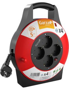 Enrouleur de câble domestique Garza Power de 5 mètres avec 4 prises Schuko, poignée et protection enfant