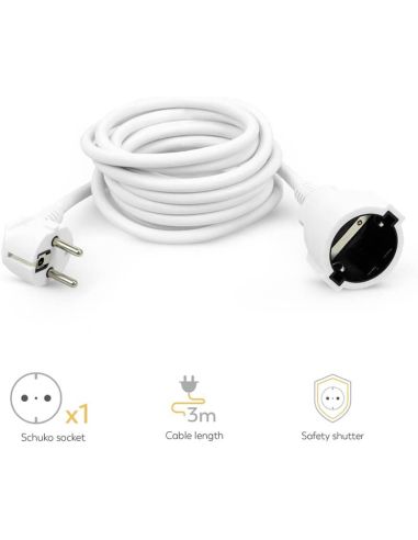 Rallonge électrique Garza de 3 mètres avec connexion à la terre blanche 16 A
