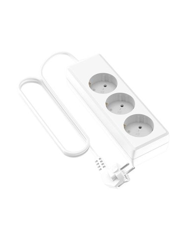 Base Múltiple Simple Blanca 3 Tomas Schuko - 1.4M Protección Infantil