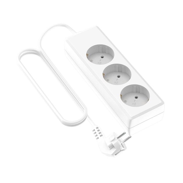 Base Múltiple Simple Blanca 3 Tomas Schuko - 1.4M Protección Infantil
