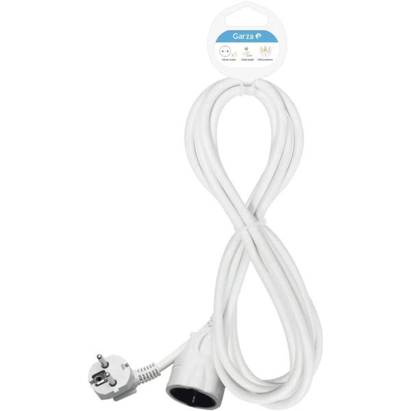 Cable Alargador Garza 5 Metros Blanco con Toma de Tierra 16A 3680W 430008G Garza
